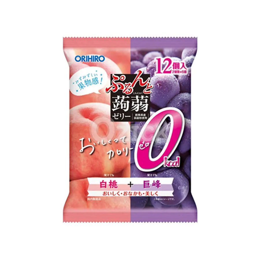 [ORIHIRO] 오리히로 푸룬토 곤약젤리 파우치 칼로리 제로 백도+거봉 맛 12개입 - 모코몬 일본직구