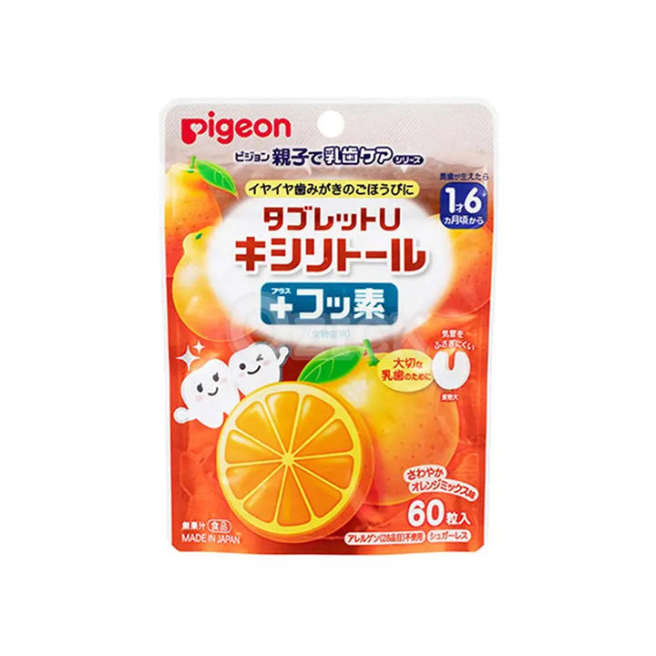 [PIGEON] 태블릿 U 자일리톨 + 상큼 오렌지 믹스 맛 60개 - 모코몬 일본직구